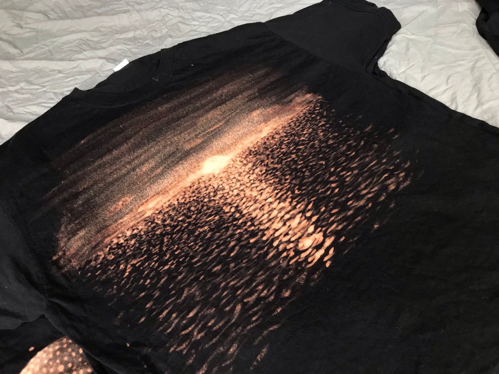 sunset on the ocean tshirt painted with bleach
