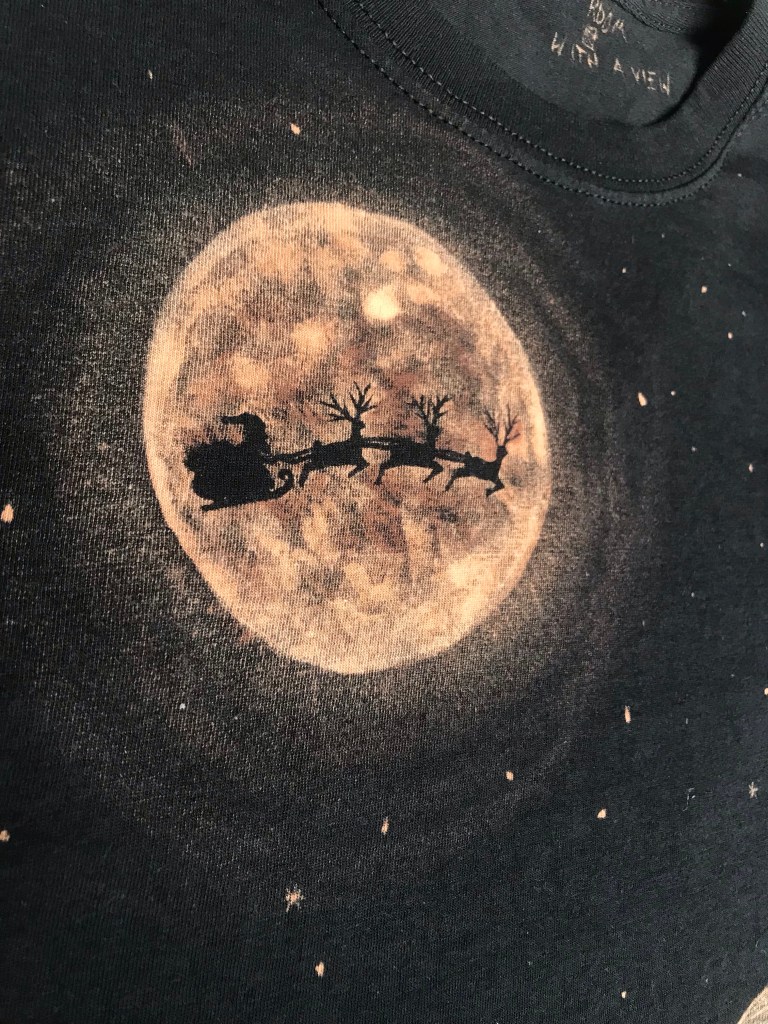 Close up bleached moon with Santa sleigh