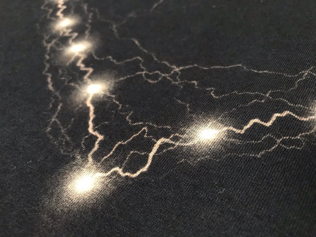 handpainted bleached tshirt with ecectricity fairy light heart painting